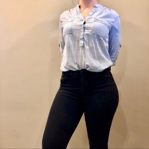 Bershka - Long-sleeve Denim Look Pocket Blouse​​